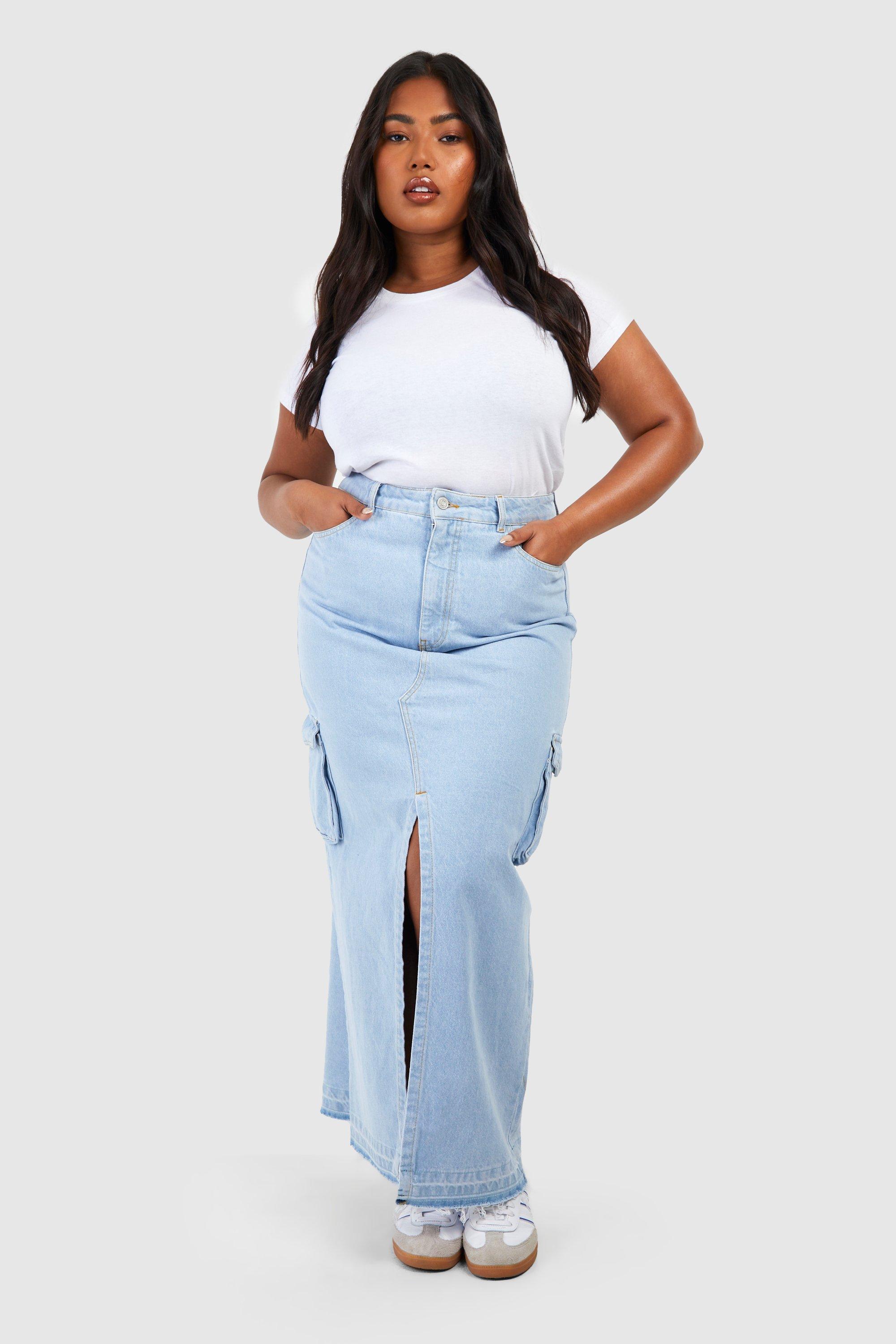 Womens maxi denim 2025 skirt with pockets